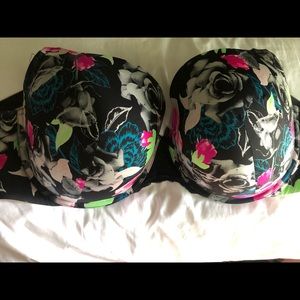 Torrid 46D Black Floral Push-up Bra back smoothing